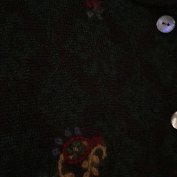 Talbots Womens 3X cardigan navy w/green design and accent embroidery - Picture 3 of 5